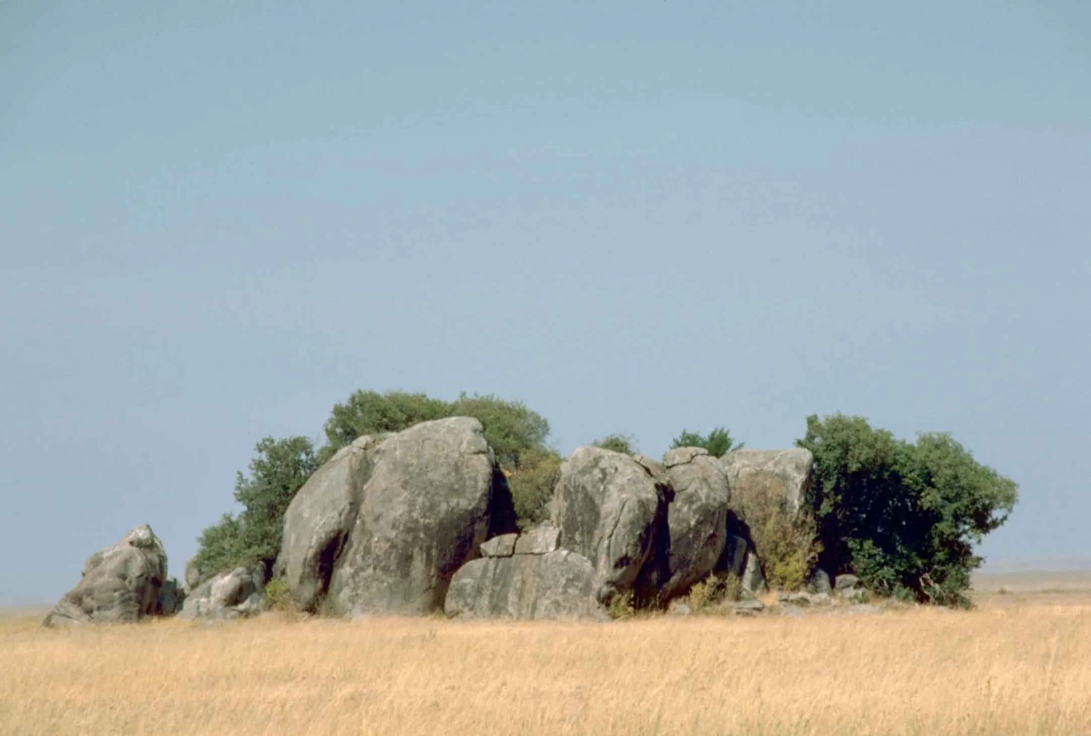 Granite kopjes standing above the Serengeti plains